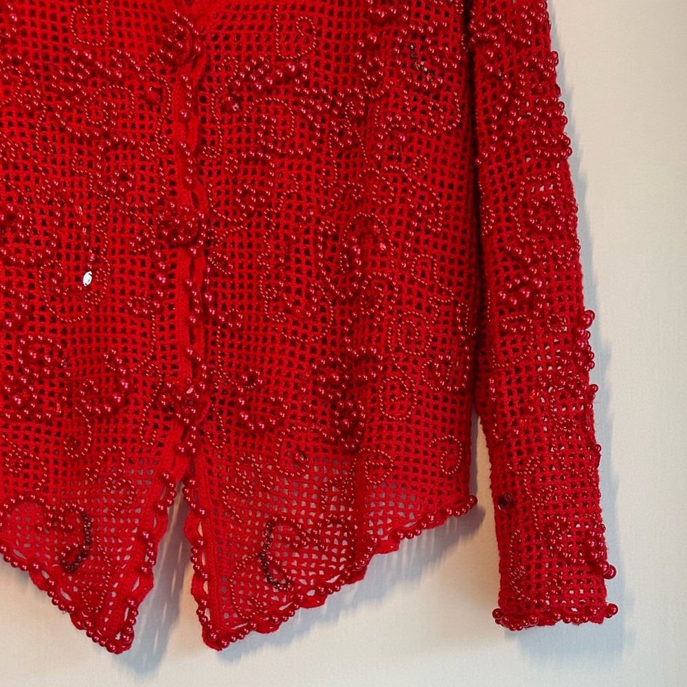 Michael Simon Collared Red Beaded Buttoned Down B… - image 5